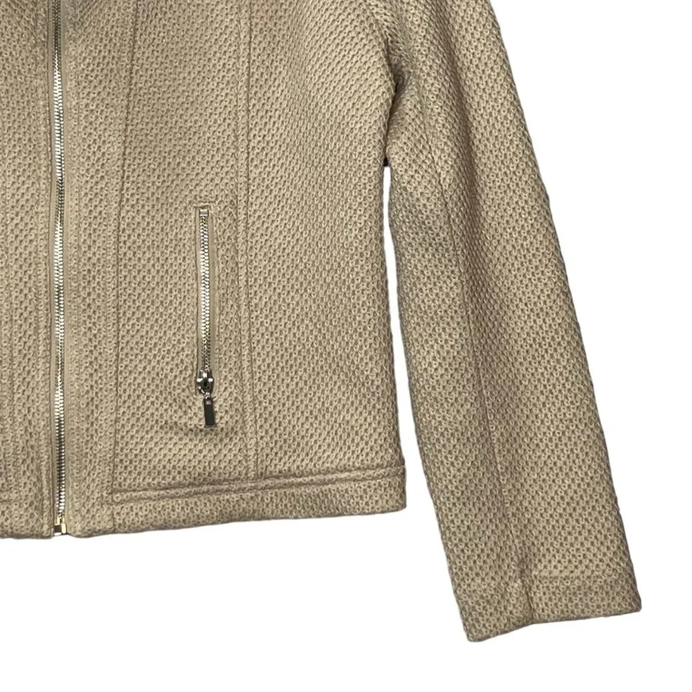 Alfani Jacket Mens Large Textured Knit Moto Beige Full Zip Pockets Notched Colla